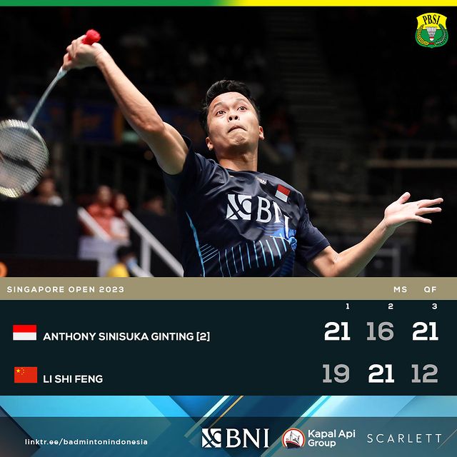 Anthony Ginting berhasil melaju ke semifinal setelah mengalahkan perwakilan China.